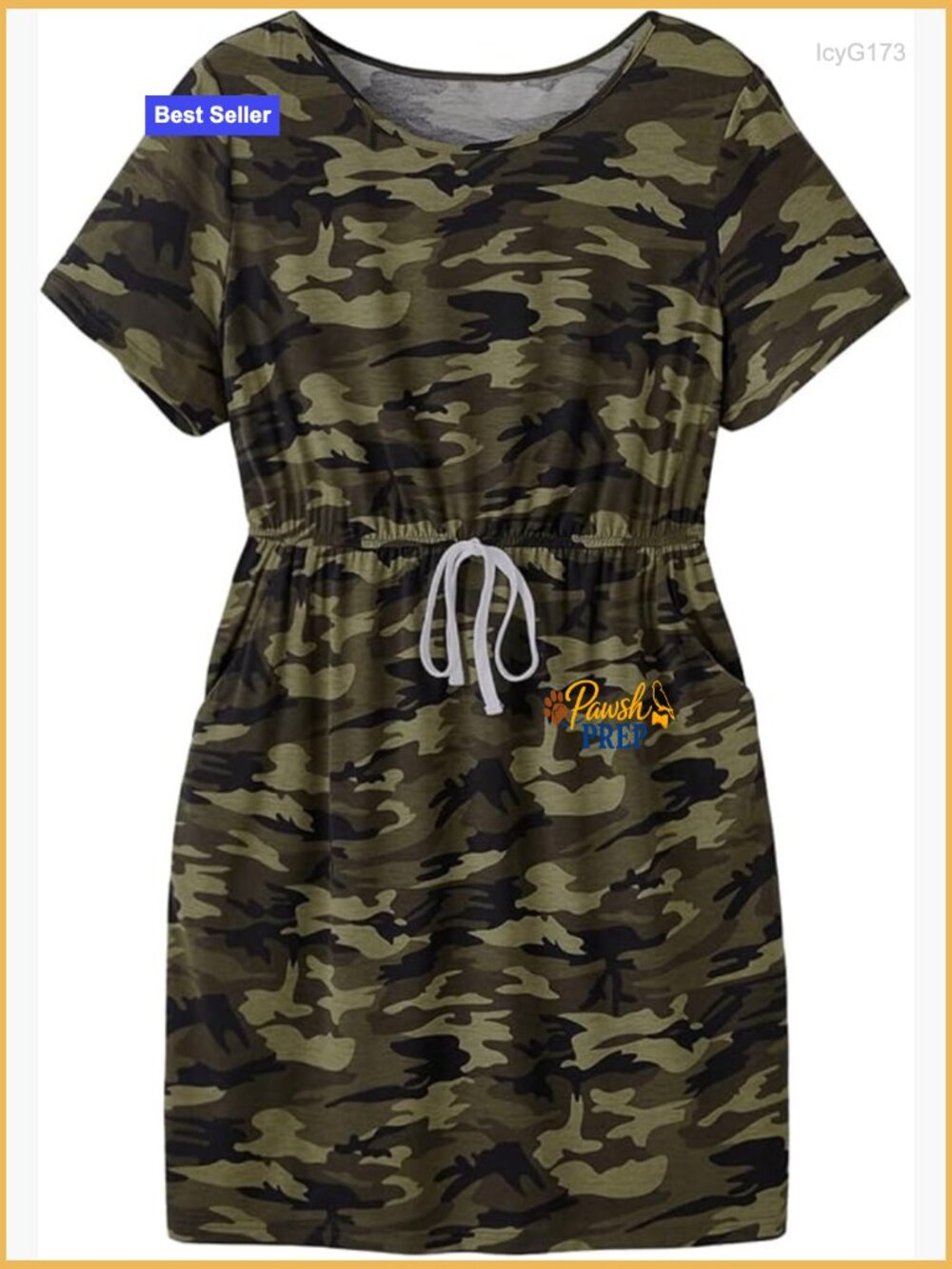 Plus Size Camo Print Dress Short Sleeve Tie Front Summer Dresses Pocket